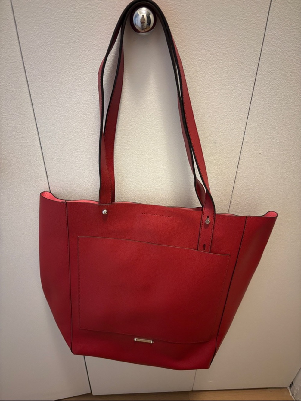 Rebecca Minkoff Red Leather Tote with Front Slip Pocket